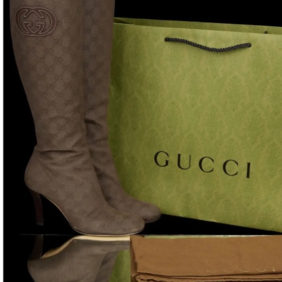 🔥new Gucci Authentic Vintage GG Logo Brown High Boot🔥 - Picture 1 of 13